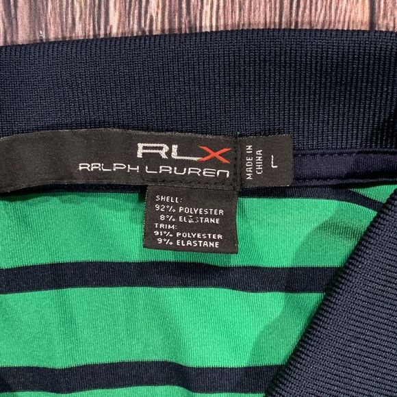 Ralph Lauren RLX Mens‎ Golf Polo Shirt Green Blue Striped Button Collar Large - Picture 8 of 9